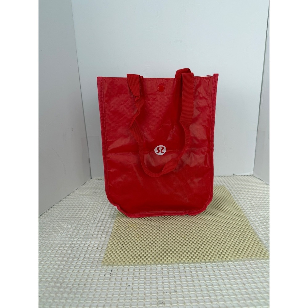 Lululemon S Reusable Shopping Tote Bag‎ Red White Logo Snap Closure Gym BagEUC